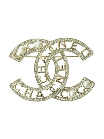 CC Logo Cubic Pearl Brooch Gold Chanel