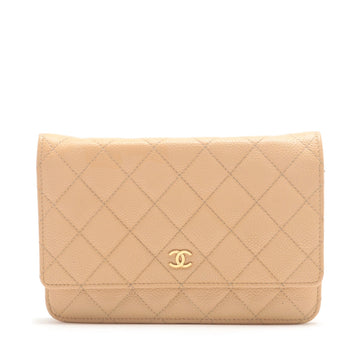 Top Quality Chanel Matrasse Caviar S Chain Wallet Beige Gold