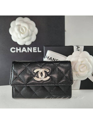 Classic card wallet black caviar snap women s AP4333 Chanel