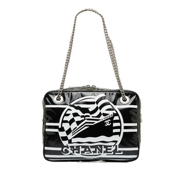 Top Quality Chanel 19 Cruise Collection LA PAUA Cocomark Chain Shoulder Bag Black White PVC Leather  CHANEL