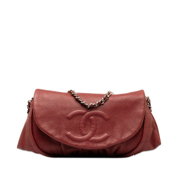 Top Quality Chanel Coco Half Moon Chain Shoulder Bag Wine Red Silver Caviar S  CHANEL