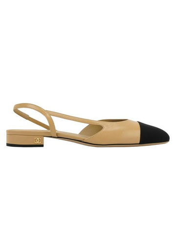 Slingbacks Goatskin Grosgrain & Beige Black Chanel