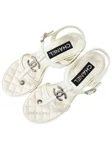 CC Logo Quilted Sandals White Chanel