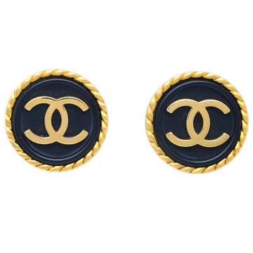 Top Quality Chanel Button Earrings Clip-On Black Gold