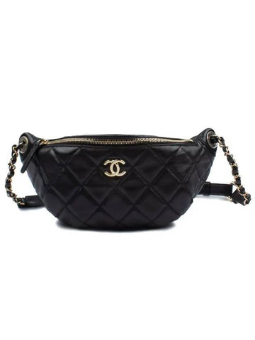 CC Logo Lambskin Chain Belt Bag Black Chanel