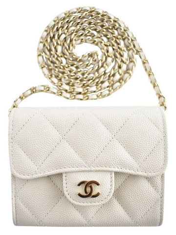 Classic Gold Hardware Calfskin Chain Half Wallet White Chanel