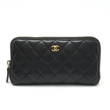 Top Quality Chanel MATRACE COCOMARK ROUNDFASNER Long Wallet Leather Black Black Gold  A50097