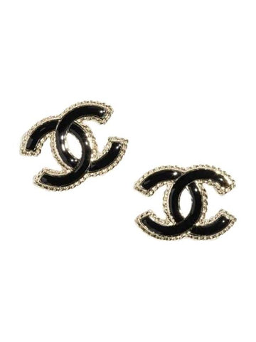 CC Logo Stud Earrings Gold Black Chanel