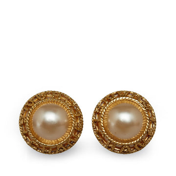 Top Quality Chanel   Logo Round Fake Pearl Earrings Gold  Ladies Chanel