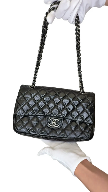 Top Quality Chanel   Patent Jumbo Classic Single Flap Shoulder Bag - Black Shoulder Bags B24-15 B24-15