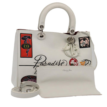 CHRISTIAN Top quality Dior Hand Bag Leather 2way Silver White Auth ep5275A