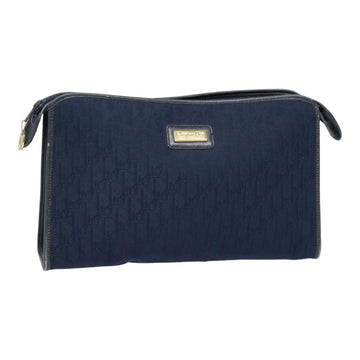 CHRISTIAN Top quality Dior Trotter Canvas Clutch Bag Navy Gold Auth ep5448