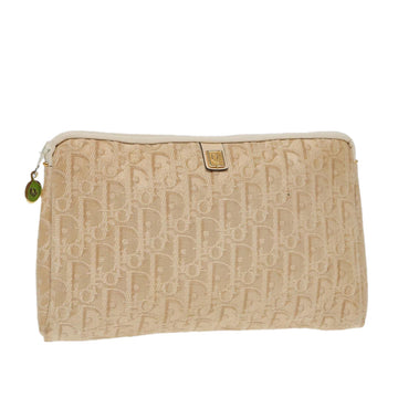 CHRISTIAN Top quality Dior Trotter Canvas Clutch Bag Beige Gold Auth ep5460