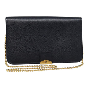 CHRISTIAN Top quality Dior Chain Shoulder Bag Leather Black Gold Auth ep5494