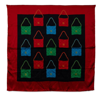 Top Quality Chanel   Silk Scarf Red Flap Bag Motifs
