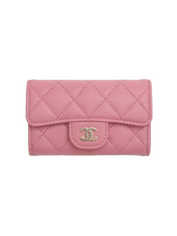 Gold Hardware CC Logo Classic Lambskin Flap Card Wallet Light Pink Chanel