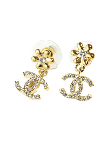 CC Logo Crystal Drop Earrings Gold Chanel