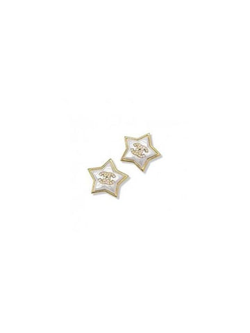 CC Logo Star Crystal Earrings White Gold Chanel