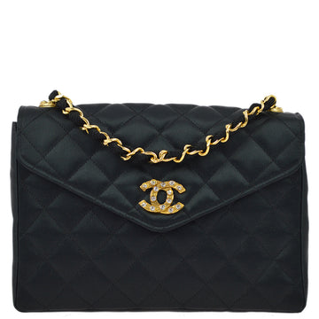 Top Quality Chanel Black Satin Rhinestone Chain Shoulder Bag