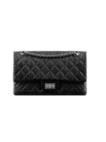 255 Chain   Calfskin Ruthenium  Medium Flap Shoulder Bag Black Chanel