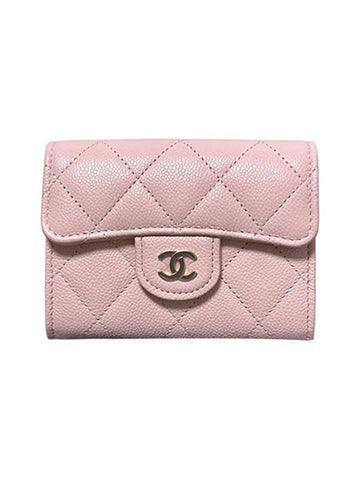 Classic CC Logo Flap Caviar Card Wallet Pink Chanel