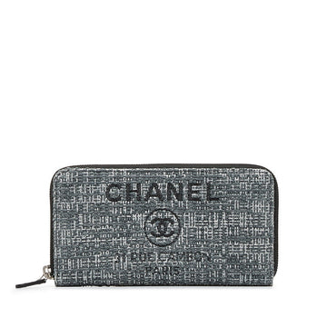 Top Quality Chanel Long Zip Wallet in Tweed Denim Blue