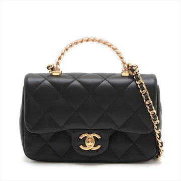 Top Quality Chanel Mini Matrasse  2WAY Shoulder Bag Top Handle Black G Gold