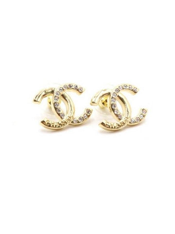 CC Logo Stud Earrings Gold Chanel
