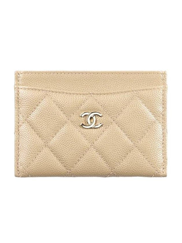 Classic Gold Hardware Grained Shiny Calfskin Card Wallet Beige Chanel