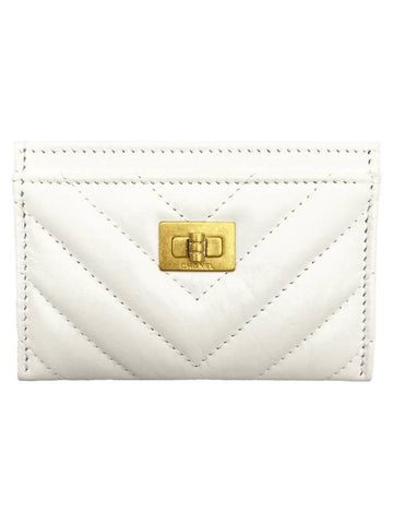 Gold 2.55 Chevron Card Wallet White Chanel
