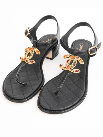 Jewelry CC Logo Quilted Sandals Black Chanel