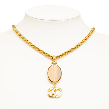 Top Quality Chanel   Coco Mark Tiger Eye Oval Necklace Gold Plated Women's