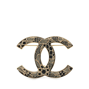 Top Quality Chanel Coco Mark Corsage Lace Brooch Gold Black