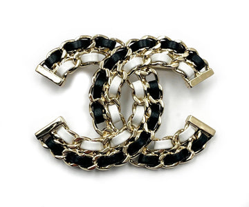 Top Quality Chanel   New Gold CC Black White Leather Chain Large Brooch