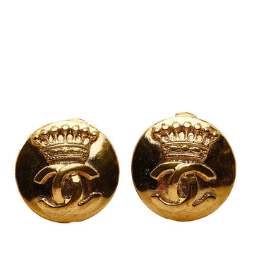 Top Quality Chanel   Coco Mark Round Crown Earrings Gold Plated Women's
