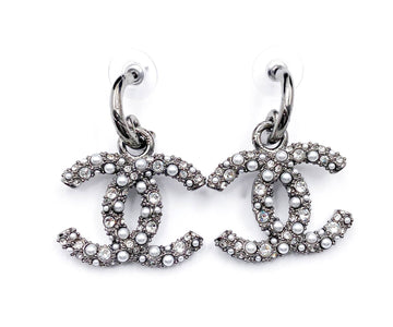 Top Quality Chanel   New Grey CC Crystal Pearl XL Piercing Earrings