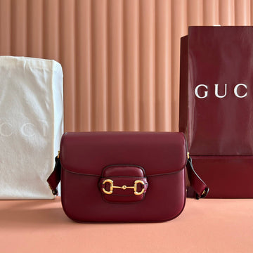 GUCCI 25S HORSEBIT 1955 MINI BAG 26 CM IN DARK RED CALFSKIN WITH GOLD HARDWARE Luxe Carry Bags
