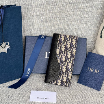 VERTICAL BIFOLD WALLET 19 IN BLACK GRAINED CALFSKIN MIX BLUE MONOGRAM OBLIQUE JACQUARD By Luxe Carry