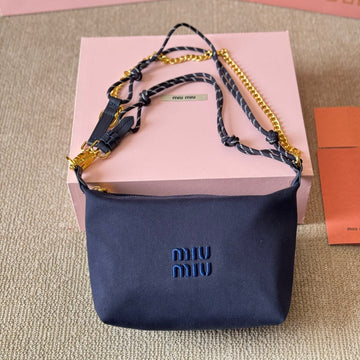 CHAIN SHOULDER BAG 19 IN NAVY BLUE FABRIC GOLD HARDWARE Luxe Carry