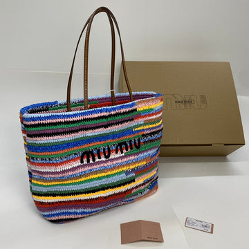 LARGE SHOPPING BAG 40 IN COLORFUL WOOL AND LEATHER STRAP Luxe Carry Bags