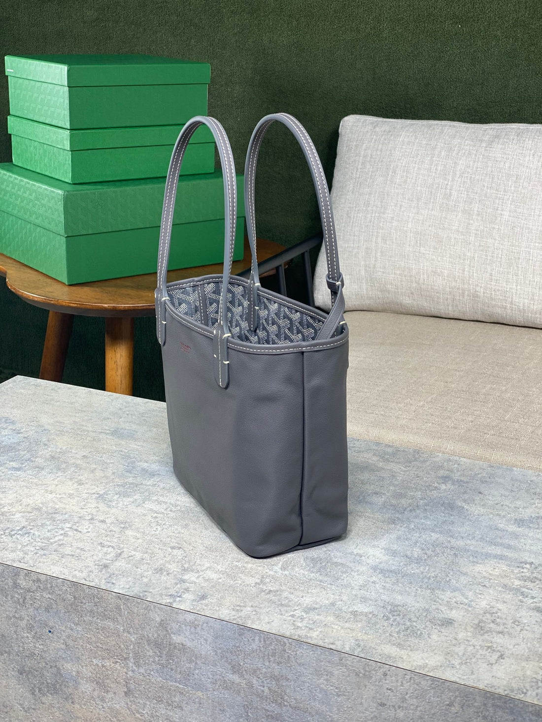 ANJOU MINI BAG 20 IN GREY GOYARDINE CANVAS AND CALFSKIN by Luxe Carry