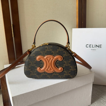 HALF MOON CASE 18 IN BLACK TRIOMPHE CANVAS AND BRONZE BROWN CALFSKIN Luxe Carry Bags