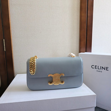 CHAIN EMBOSSED ARMPIT BAG 20 IN COOL GRAY BLUE CALFSKIN by Luxe Carry