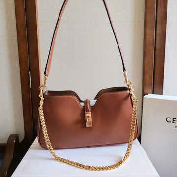 CELINE 25S SHOULDER CAMILLE 16 SOFT 27MM IN BROWN CALFSKIN GOLD HARDWARE Luxe Carry Bags