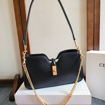 CELINE 25S SHOULDER CAMILLE 16 SOFT 27MM IN BLACK CALFSKIN GOLD HARDWARE Luxe Carry