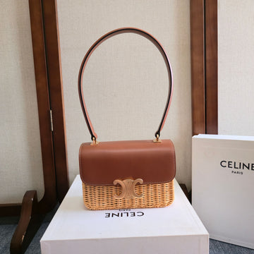 CELINE 25S TEEN GARANCE BAG 18 IN WICKER AND CARAMEL BROWN CALFSKIN by Luxe Carry
