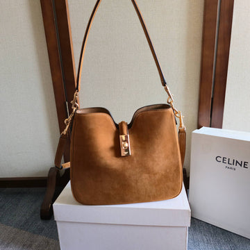 CELINE 25S SMALL CAMILLE 16 SOFT BAG 24MM IN CARAMEL BROWN SUEDE by Luxe Carry