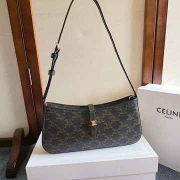CELINE 25S TINA SHOULDER BAG 25MM IN BLACK TRIOMPHE CALFSKIN Luxe Carry