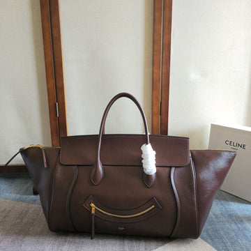 CELINE 25S MEDIUM SMILING NEW LUGGAGE 44MM IN SYRAH RED SUPPLE SHINY LAMBSKIN Luxe Carry