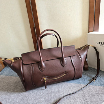 CELINE 25S MEDIUM SMILING NEW LUGGAGE 36MM IN SYRAH RED SUPPLE SHINY LAMBSKIN Luxe Carry Bags